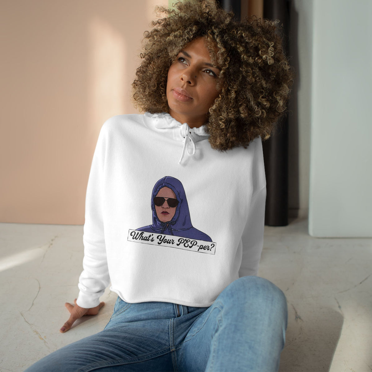 Crop Hoodie — 'What's Your PEP Per?' Graphic Cropped Hoodie