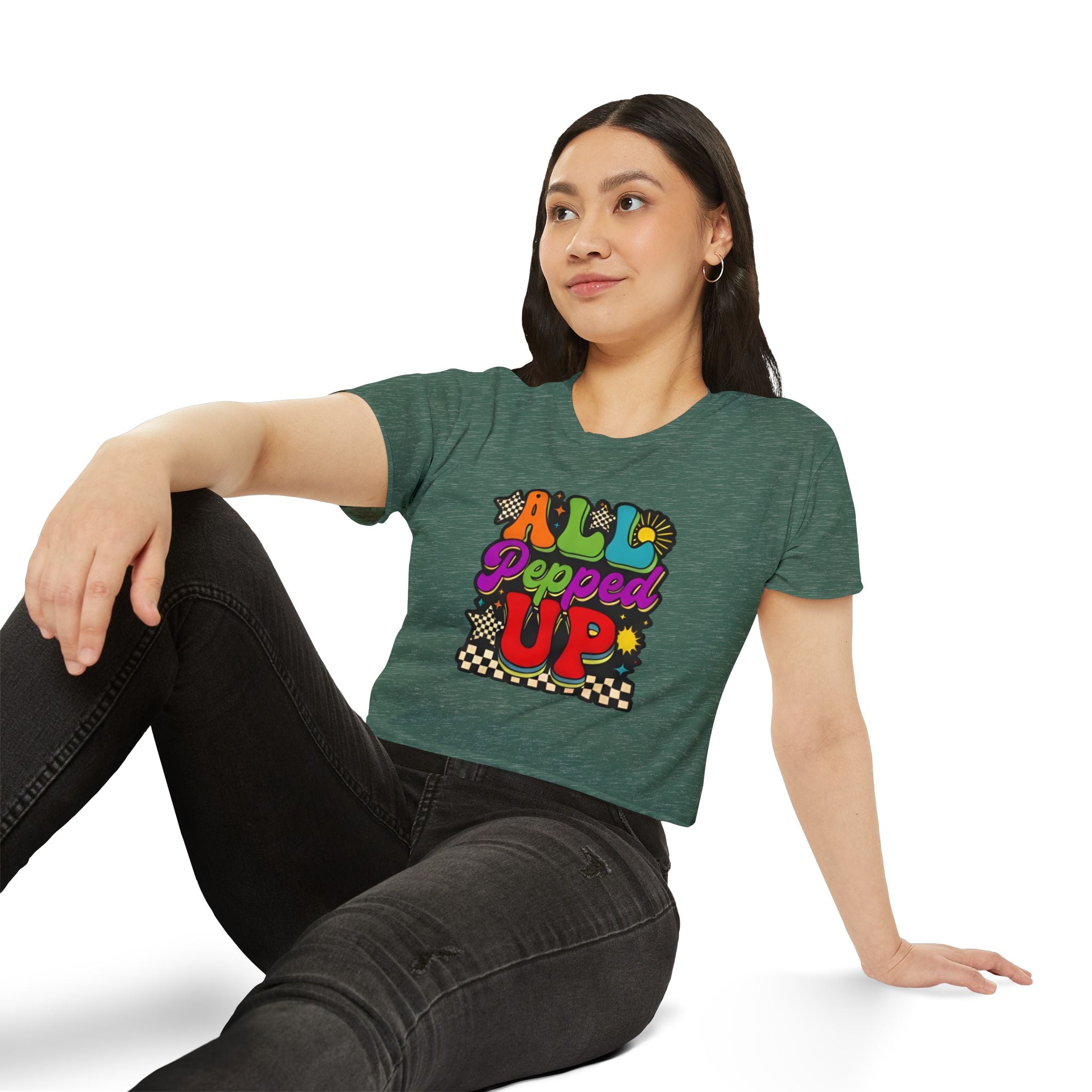 All Pepped Up Festival Crop Top — Retro Psychedelic Graphic Tee for Women
