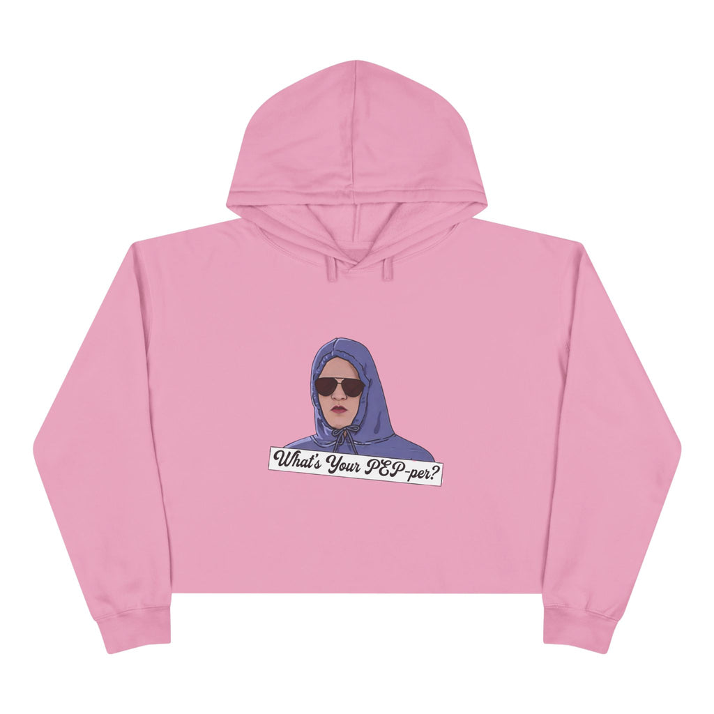 Crop Hoodie — 'What's Your PEP Per?' Graphic Cropped Hoodie