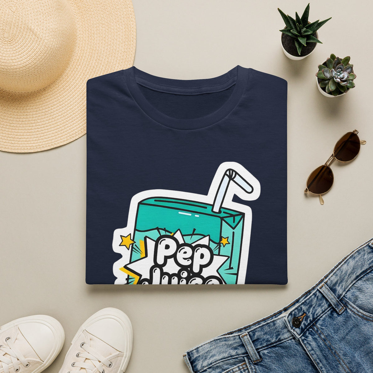 Pep Juice Retro Tee — Cute Cartoon Juice Box Graphic T-Shirt