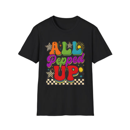 All Pepped Up Retro T-Shirt — Colorful 70s Groove Graphic Tee
