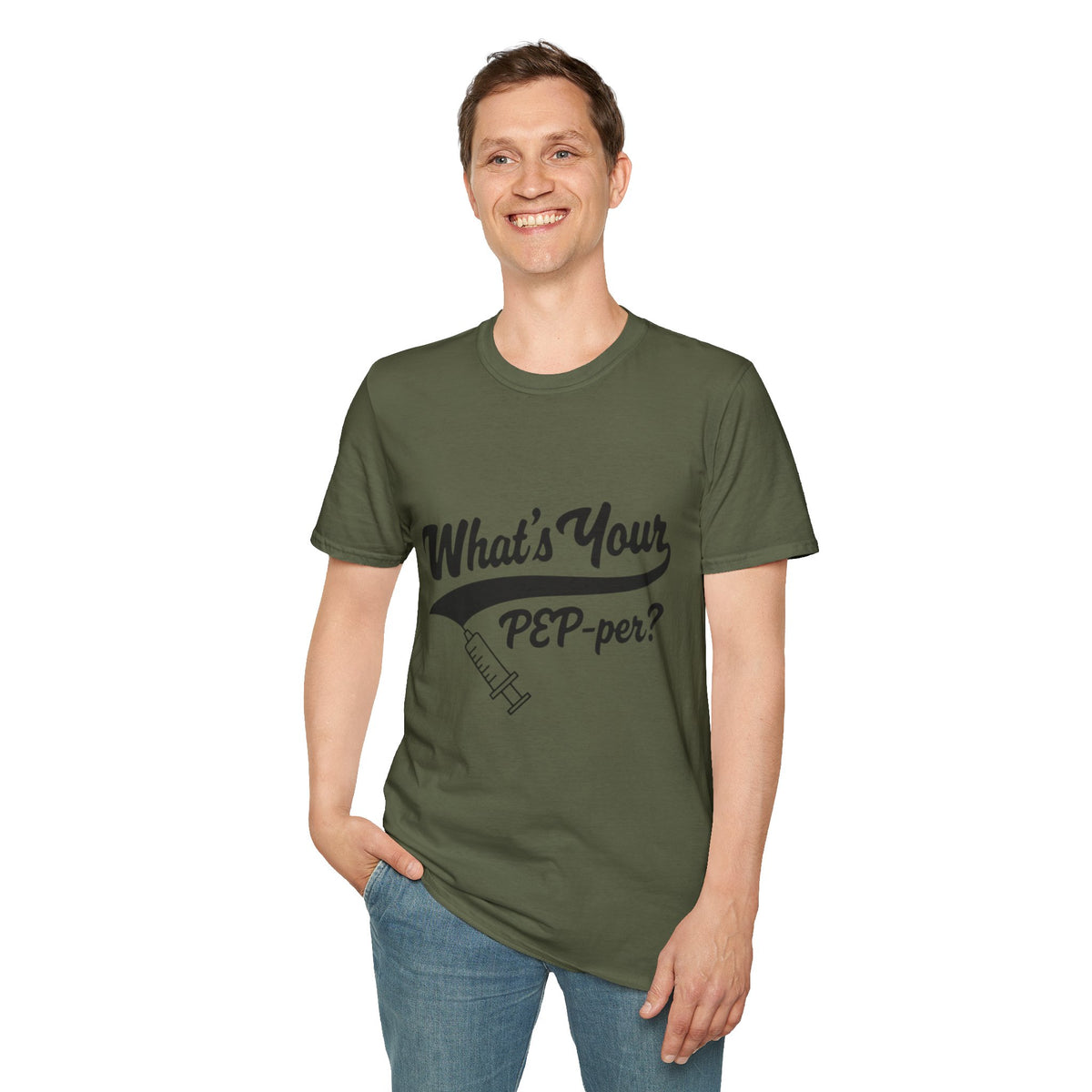 T-Shirt — "What's Your PEP‑per?" Funny Medical Syringe Graphic Tee