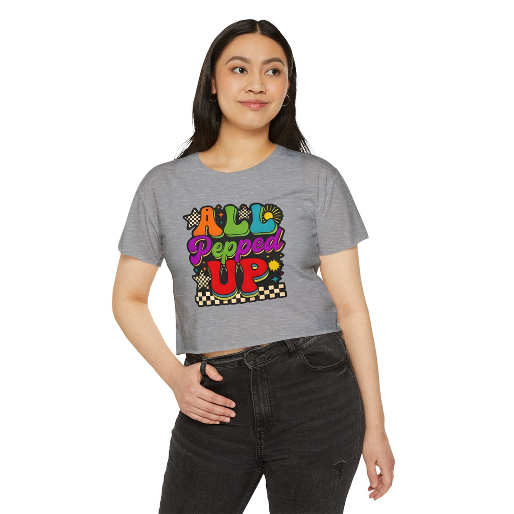 All Pepped Up Festival Crop Top — Retro Psychedelic Graphic Tee for Women