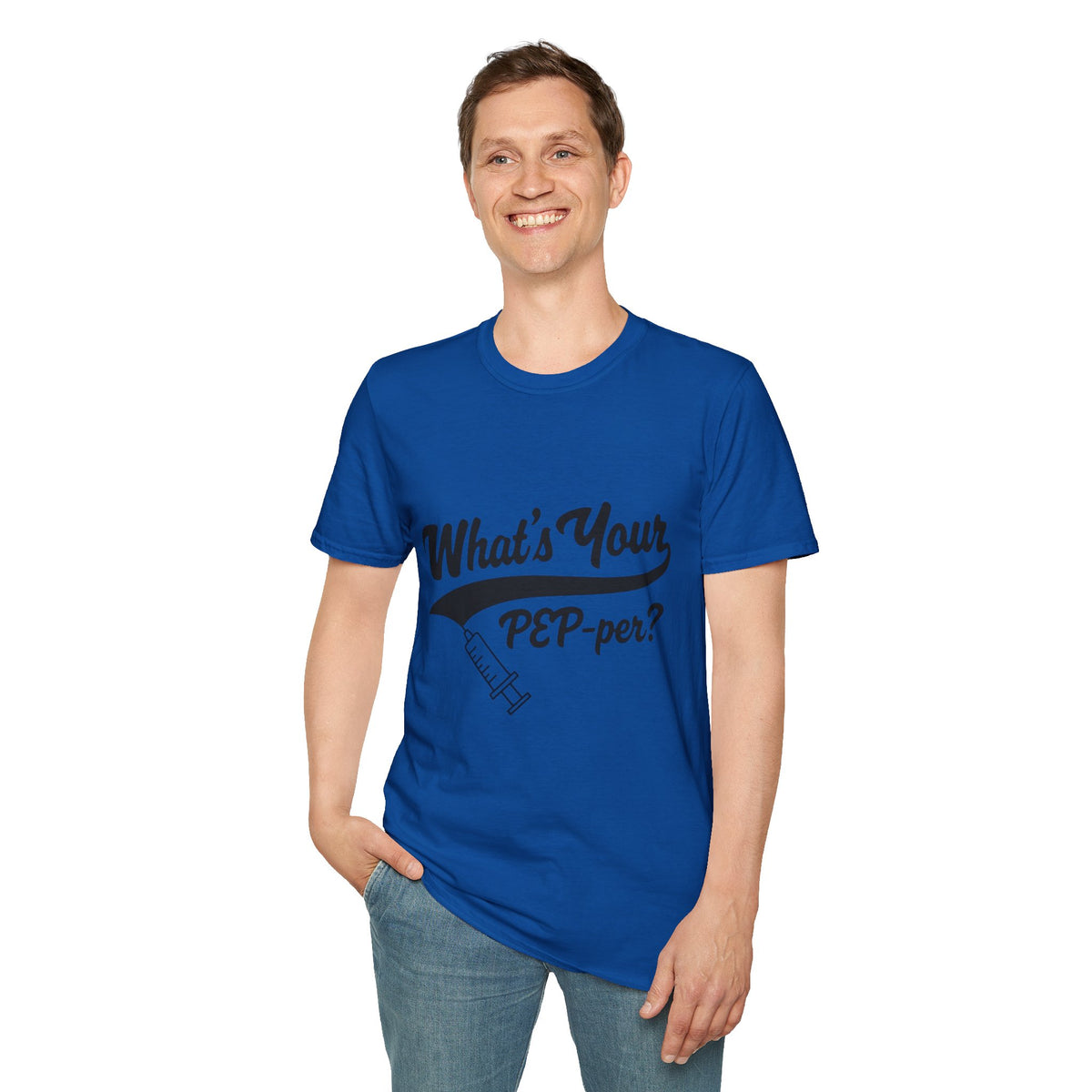 T-Shirt — "What's Your PEP‑per?" Funny Medical Syringe Graphic Tee