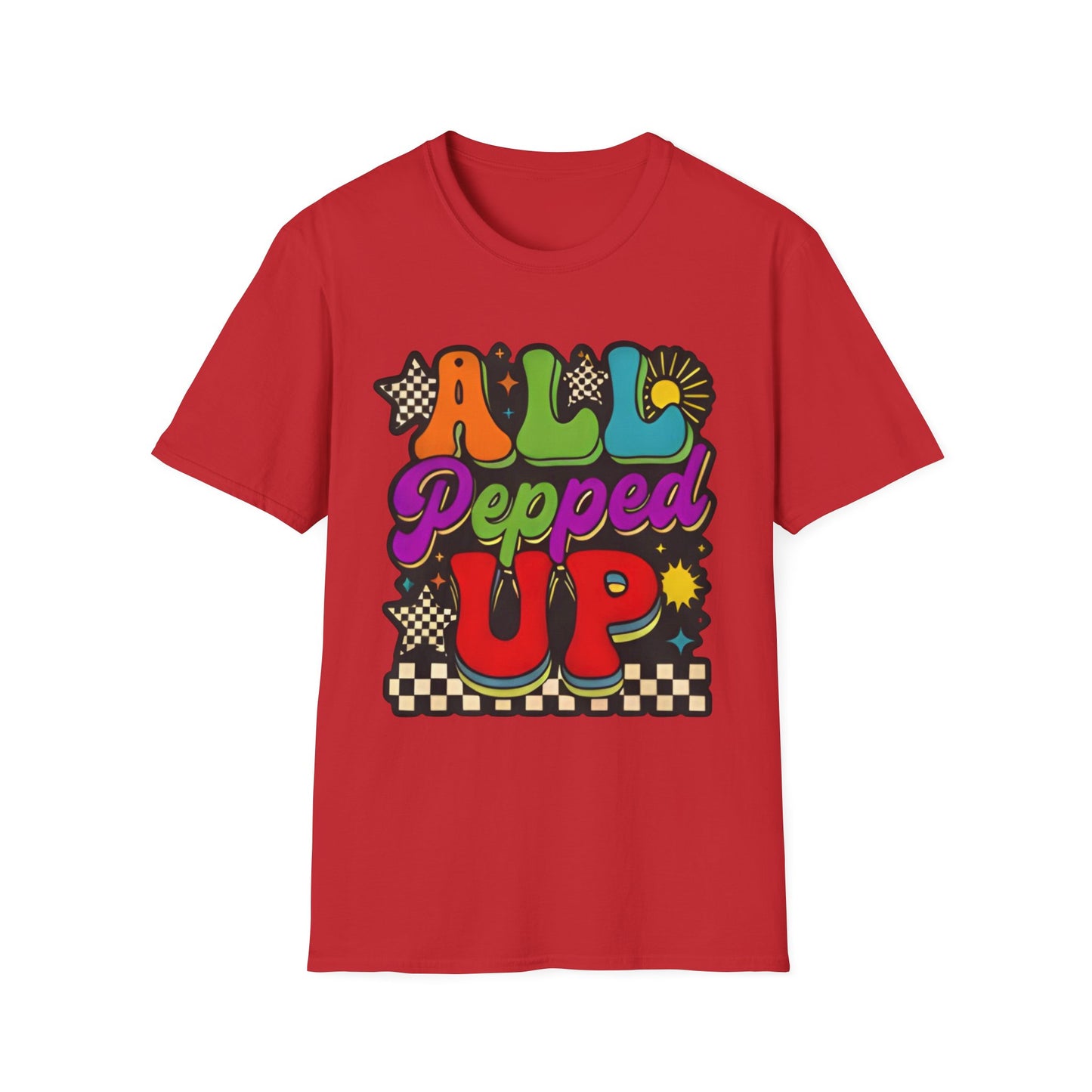 All Pepped Up Retro T-Shirt — Colorful 70s Groove Graphic Tee